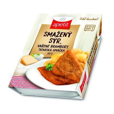 HOTOVÉ JEDLO VYPRÁŽANÝ SYR, VARENÉ ZEMIAKY,TATÁRSKA OMÁČKA 390g APETIT
