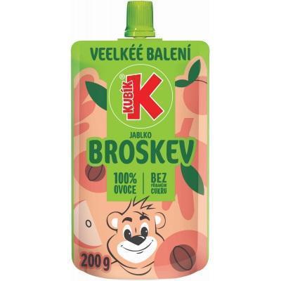 DETSKÁ VÝŽIVA JABLKO-BROSKYŇA 200g KUBÍK 100% OVOCNÁ KAPSIČKA