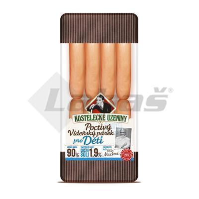 PÁRKY VIEDENSKÉ POCTIVÉ PRE DETI 180g 90% PODIEL MÄSA KOSTELECKÉ UZENINY